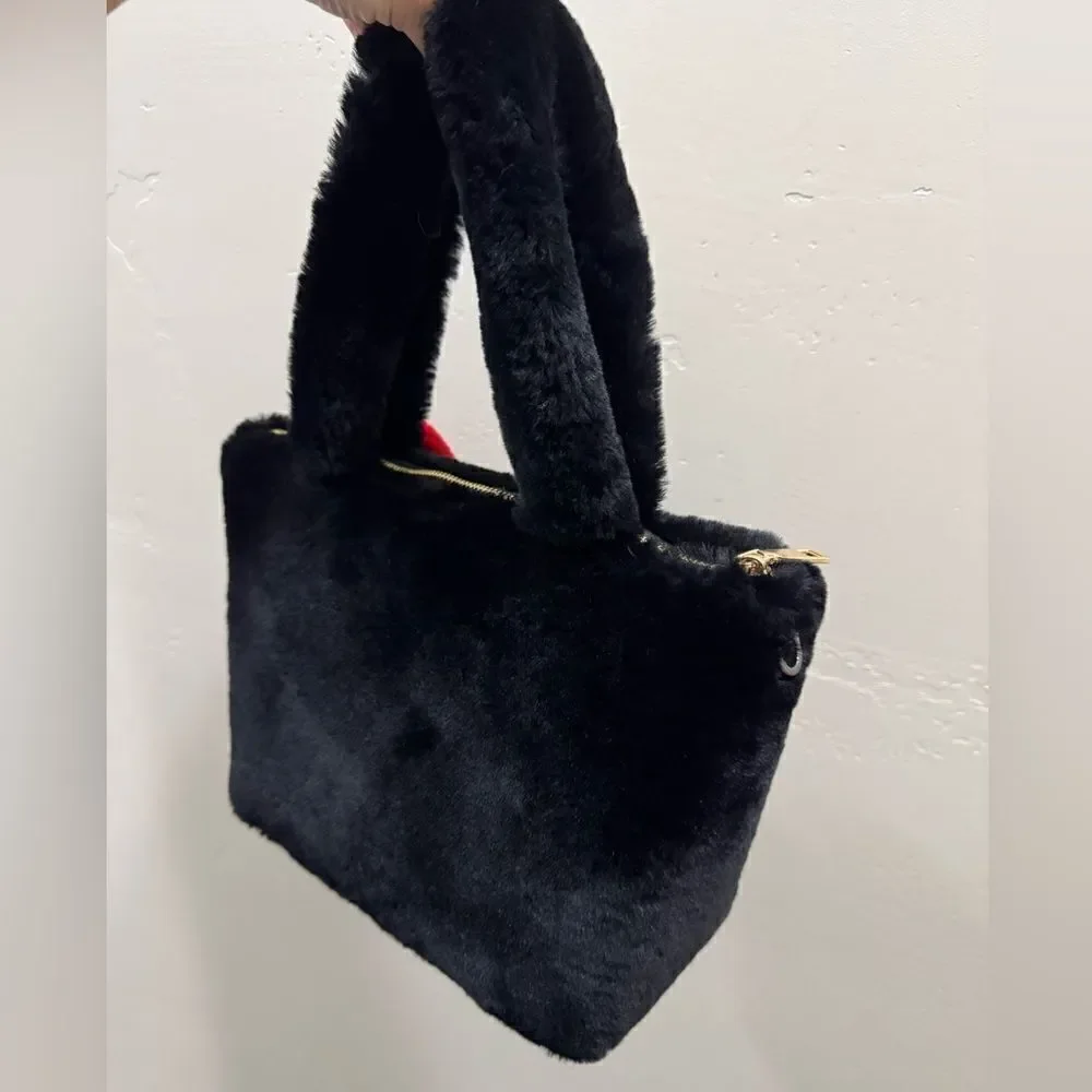 Colorblock Handmade Real Shearling Kitty Cat Large Tote/Shoulder Bag/Crossbody